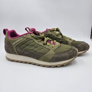 Merrell Womens 9.5 Alpine Sneakers Suede Textile Lace Up Trail Olive Fuchsia‎